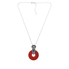Jade of Yesteryear Sterling Silver Red Jade Buddha Pendant with Chain, 18"