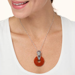 Jade of Yesteryear Sterling Silver Red Jade Buddha Pendant with Chain, 18"