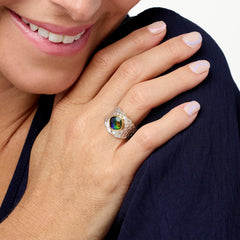 Canadian Ammolite Gems Sterling Silver Ammolite Two-Tone Hammered Ring, Size 8
