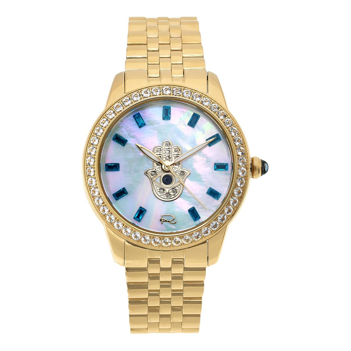 Rarities White Mother-of-Pearl Dial Hamsa Hand Bracelet Watch, 7-1/4"