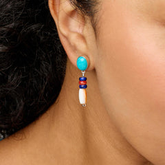 Jay King Sterling Silver Turquoise, Lapis & Oyster Drop Earrings