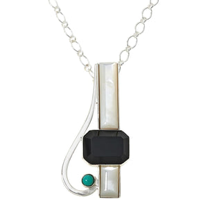 Jay King Sterling Silver MoP, Turquoise & Chalcedony Pendant Necklace, Adjustable