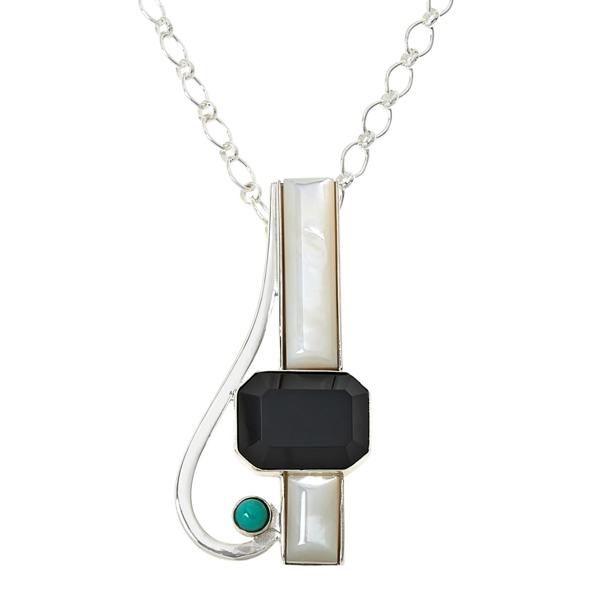 Jay King Sterling Silver MoP, Turquoise & Chalcedony Pendant Necklace, Adjustable