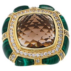 Rarities Sterling Silver Goldclad Smoky Quartz, Malachite and White Zircon Ring, Size 8