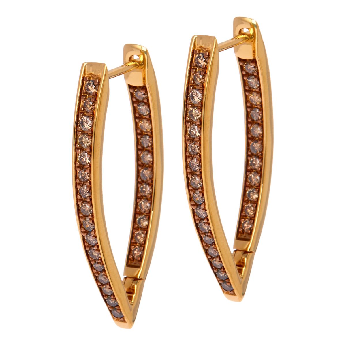 Rarities Sterling Silver Goldclad 1ctw Champagne Diamond Elongated Hoop Earrings, 1-1/4"