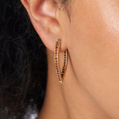 Rarities Sterling Silver Goldclad 1ctw Champagne Diamond Elongated Hoop Earrings, 1-1/4"