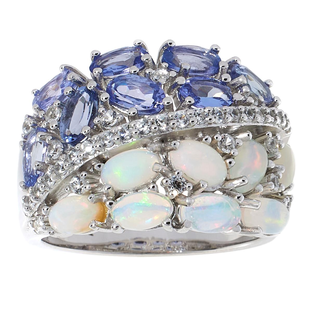 Colleen Lopez Sterling Silver Opal & Tanzanite Wide Band Ring, Size 9
