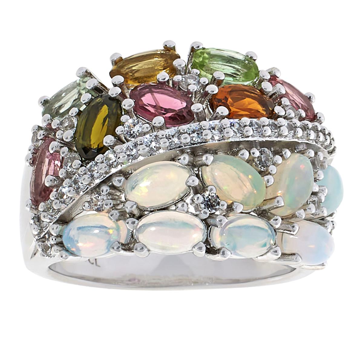 Colleen Lopez Sterling Silver Ethiopian Opal & Tourmaline Wide Band Ring, Size 5