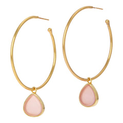 Connie Craig Carroll Jewelry Nola Pink Chalcedony Hoop Dangle Earrings