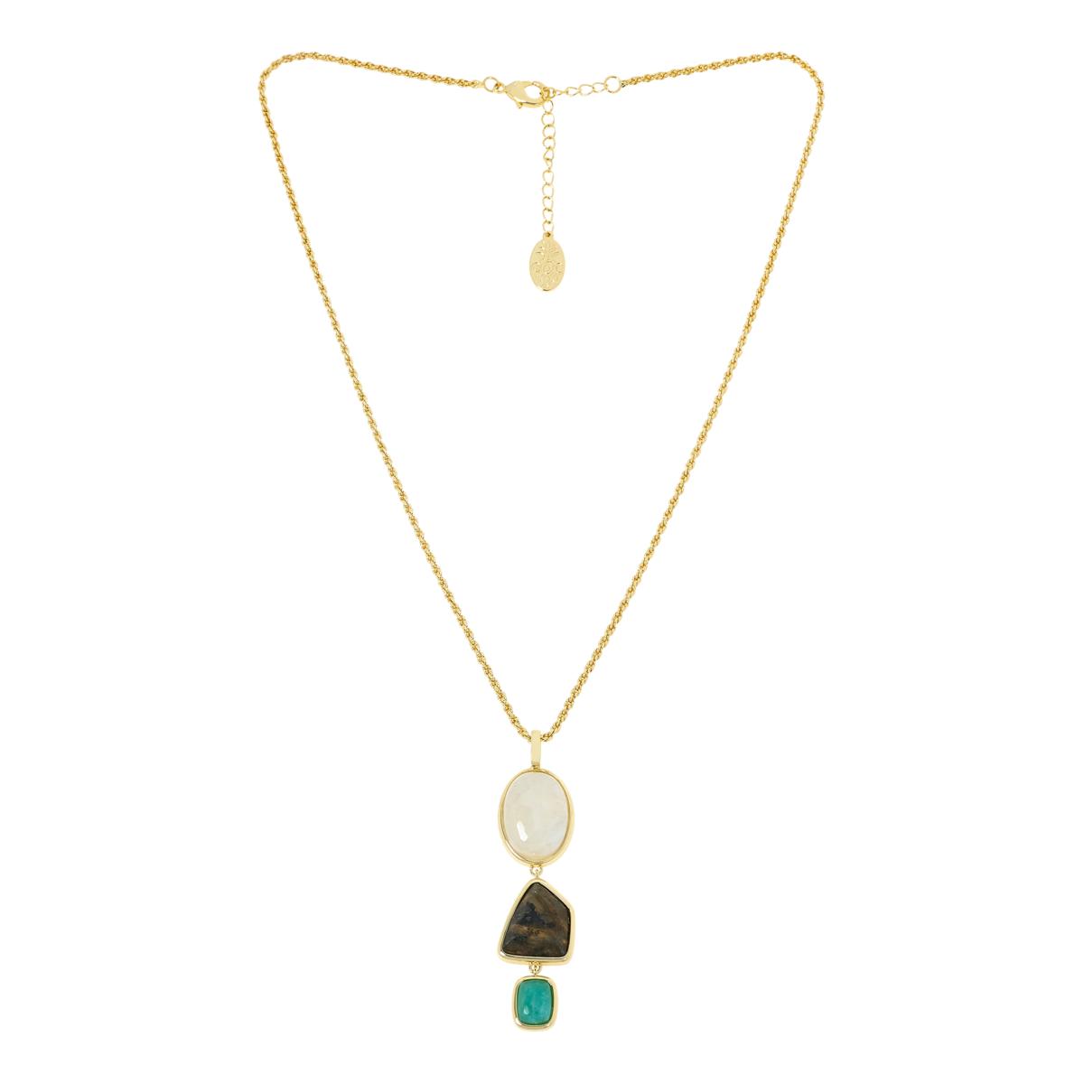 Connie Craig Carroll Goldtone Multi-gemstone  Pendant Necklace, 18"+2"