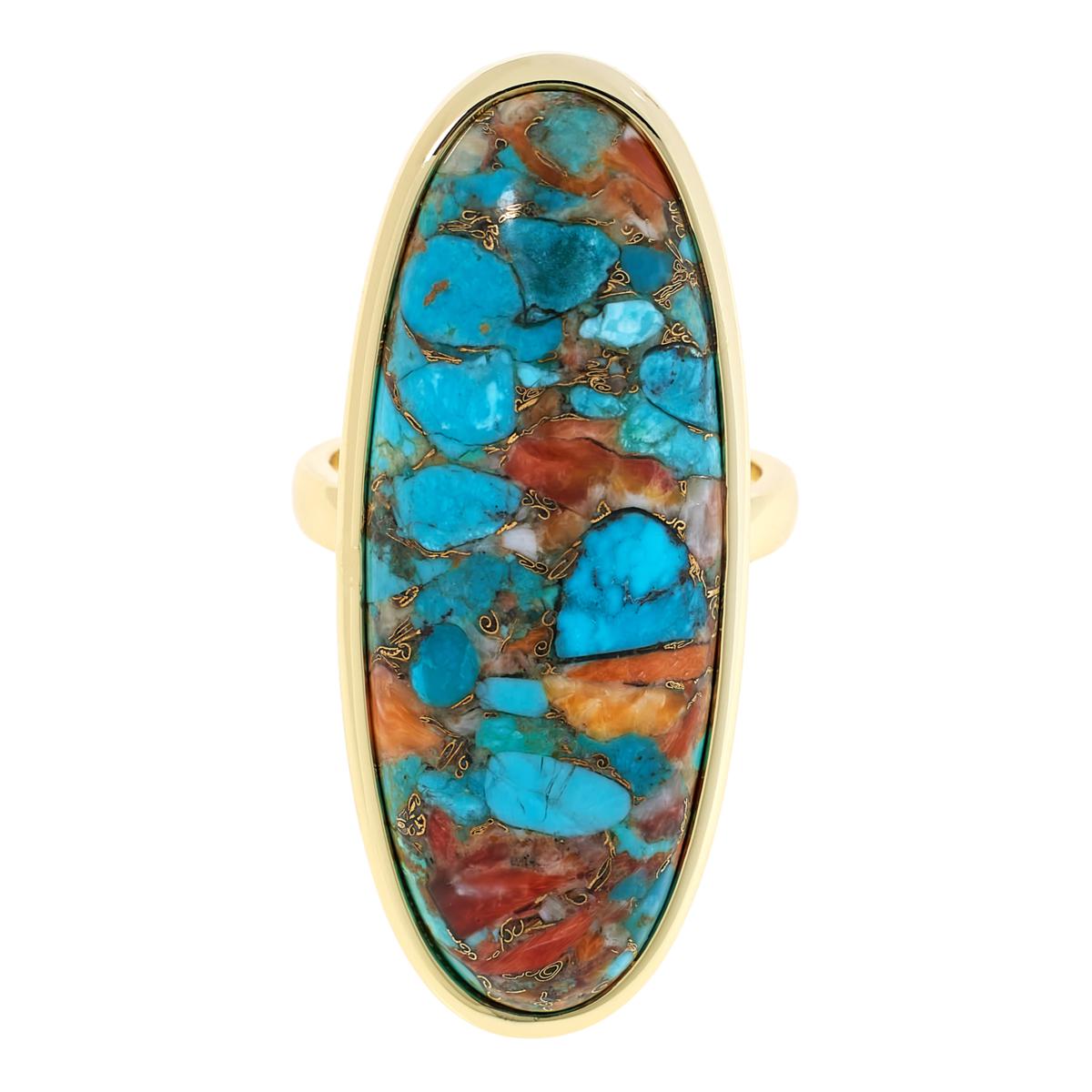Connie Craig Carroll Goldtone Oval Compressed Turquoise Statement Ring, Size 7