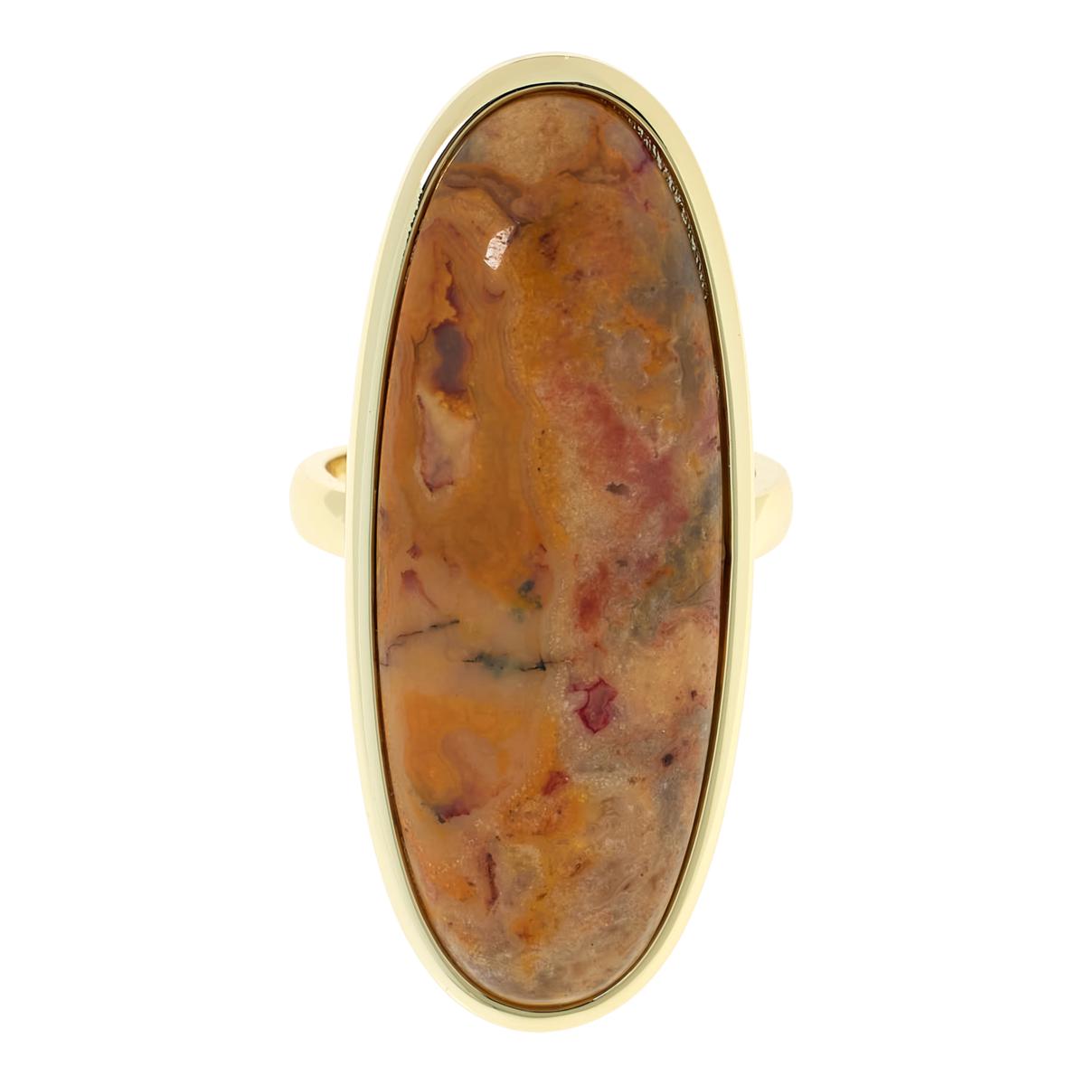 Connie Craig Carroll Goldtone Oval Jasper Statement Ring, Size 7