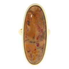 Connie Craig Carroll Goldtone Oval Jasper Statement Ring, Size 7
