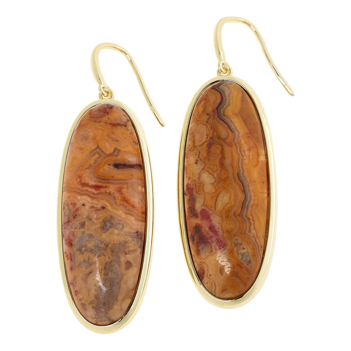 Connie Craig Carroll Jewelry Goldtone Hailey Agate Drop Earrings, 2"
