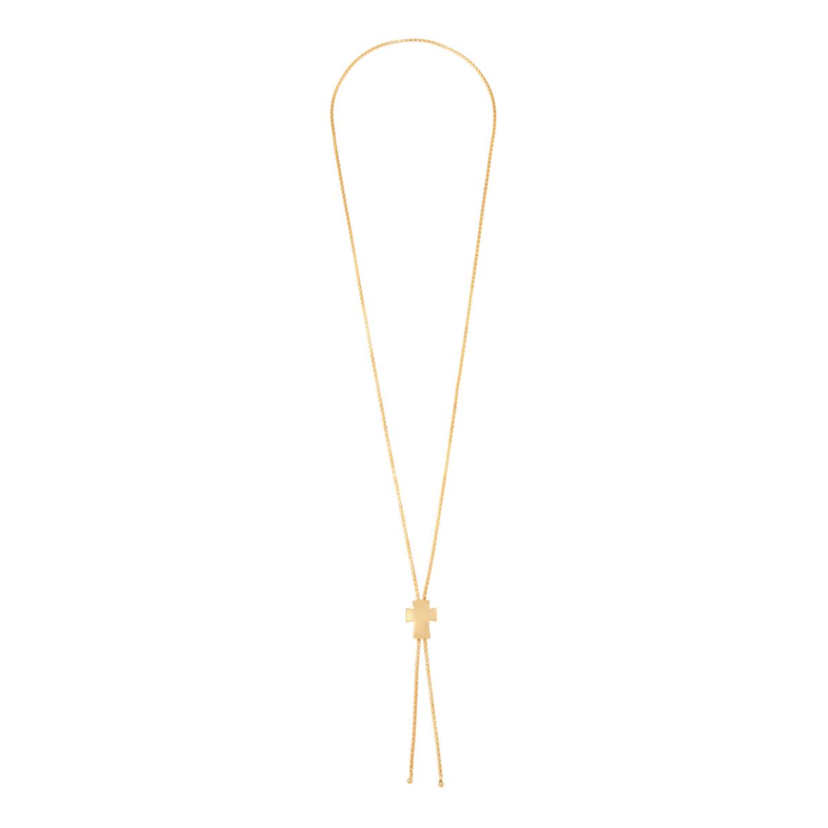 Bellezza Bronze Adjustable Box-Link Lariat Cross Necklace