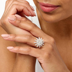 Herkimer Mines Silvertone "Diamond" Quartz Celestial Star Ring, Size 9
