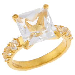 Herkimer Mines Sterling Silver Goldclad  Faceted Square Solitaire Ring, Size 9