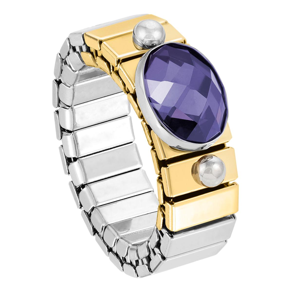 Nomination Italy Two-Tone Oval Purple CZ Stretch Ring, Size 8