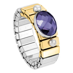 Nomination Italy Two-Tone Oval Purple CZ Stretch Ring, Size 8