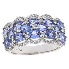 Colleen Lopez Sterling Silver Tanzanite & White Zircon Scalloped Wide Band Ring, Size 6