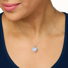 Colleen Lopez Sterling Silver 8X8 Heart Opal & Blue/Pink Sapphire Necklace, 18"+2"