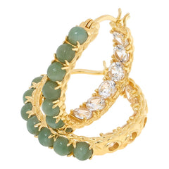 Jade of Yesteryear Sterling Silver Jade & White Zircon Inside-Outside Hoop Earrings