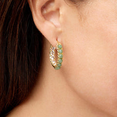 Jade of Yesteryear Sterling Silver Jade & White Zircon Inside-Outside Hoop Earrings