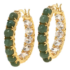 Jade of Yesteryear Sterling Silver Jade & White Zircon Inside-Outside Hoop Earrings