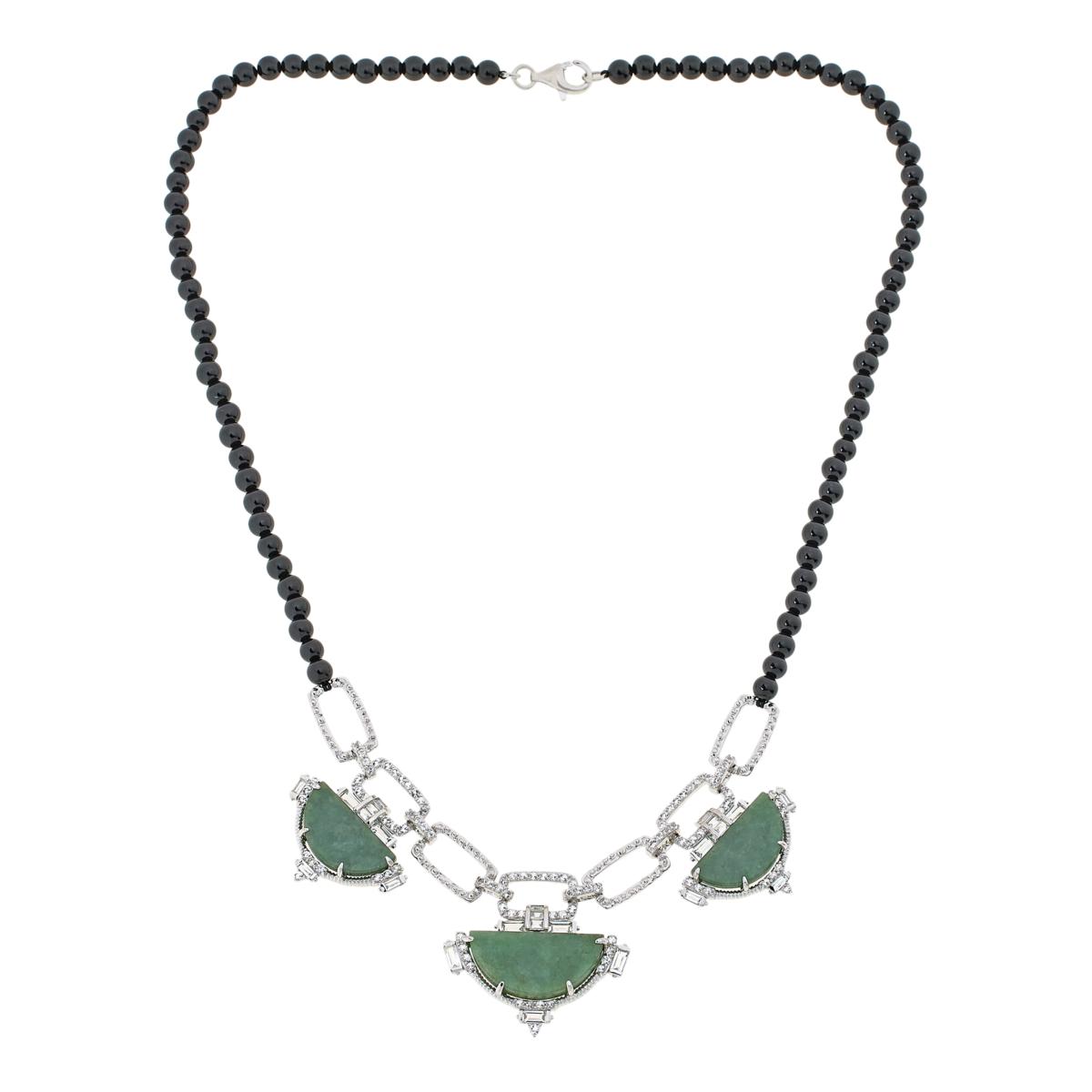 Jade of Yesteryear Jade  Bead and Link Statement Necklace, 18"