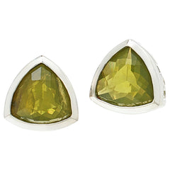 Jay King Sterling Silver Trilliant-cut Peridot Stud Earrings,