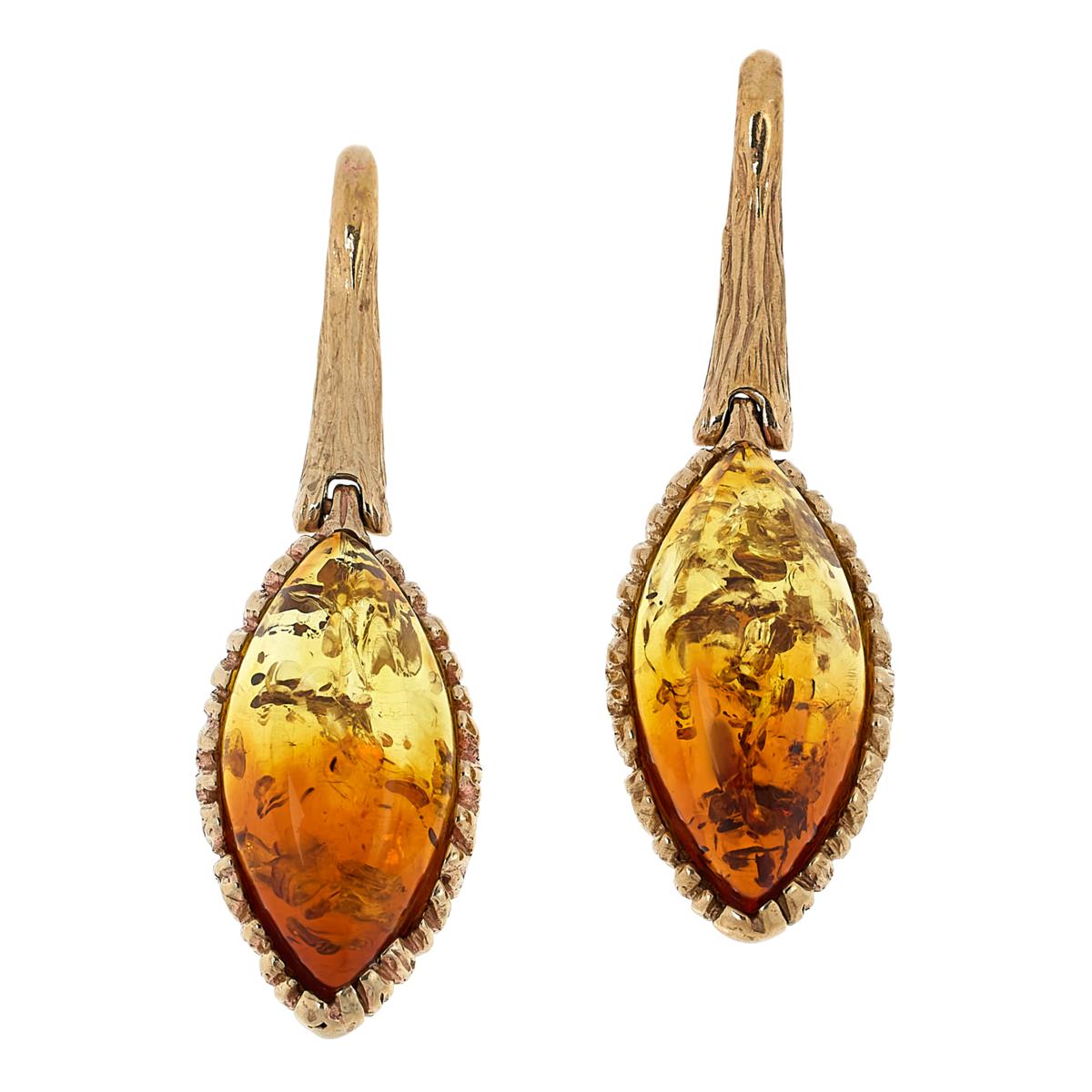 Amber Extraordinaire Goldtone Marquise-shape Amber Drop Earrings, 1-3/4"