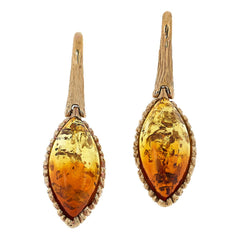 Amber Extraordinaire Goldtone Marquise-shape Amber Drop Earrings, 1-3/4"