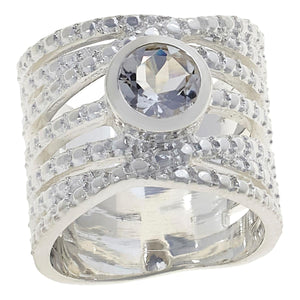 Herkimer Mines Silvertone "Diamond" Quartz Solitaire Wide Wrap Ring, Size 7