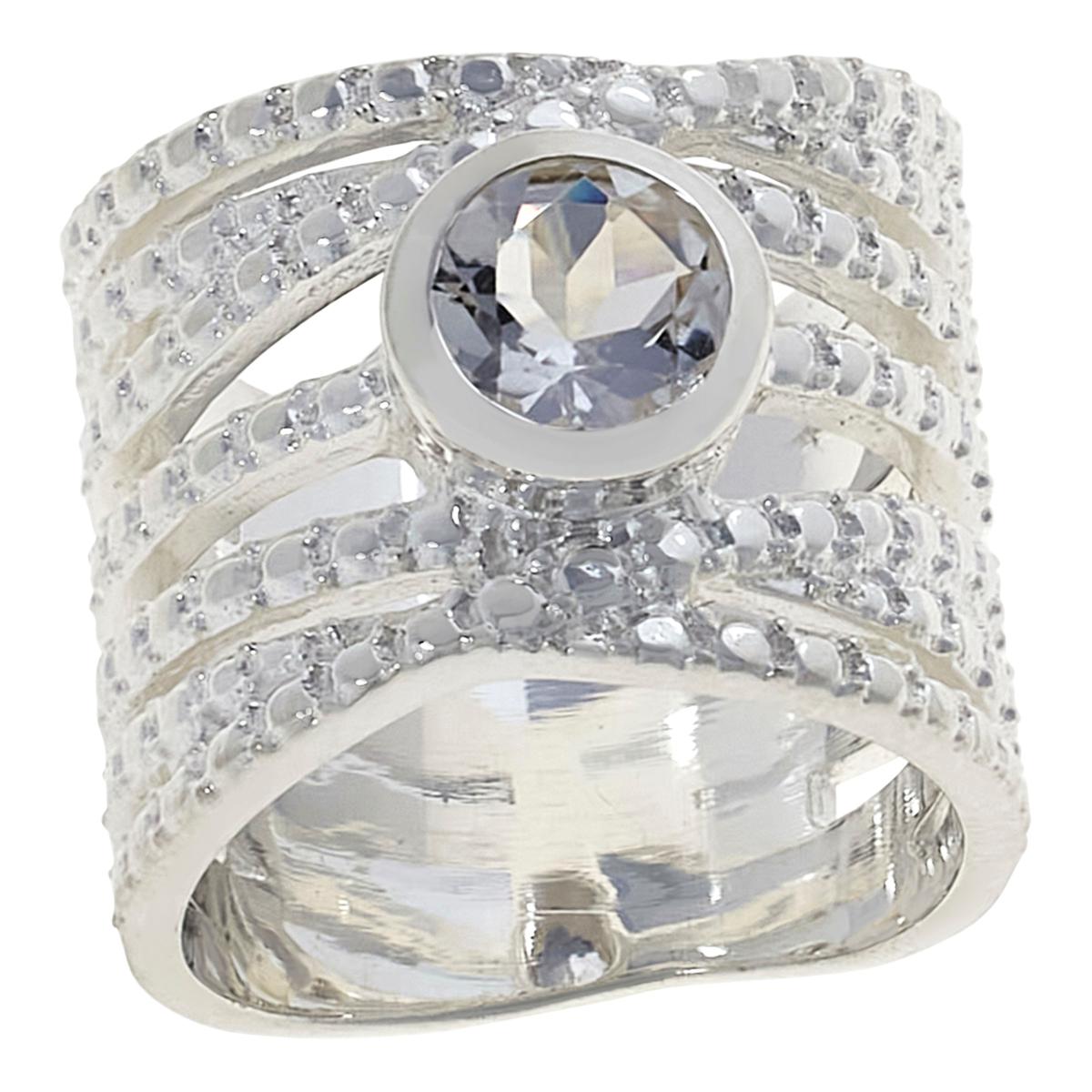 Herkimer Mines Silvertone "Diamond" Quartz Solitaire Wide Wrap Ring, Size 7