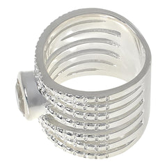 Herkimer Mines Silvertone "Diamond" Quartz Solitaire Wide Wrap Ring, Size 7