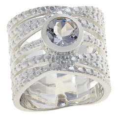 Herkimer Mines Silvertone "Diamond" Quartz Solitaire Wide Wrap Ring, Size 7