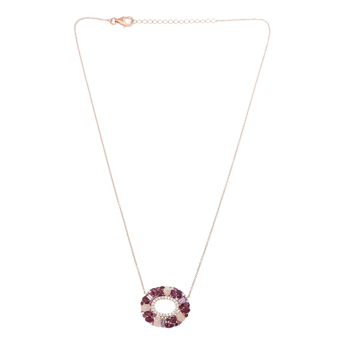 Colleen Lopez Sterling Silver Roseclad Pink Oval Multigem Pendant Necklace, 18"