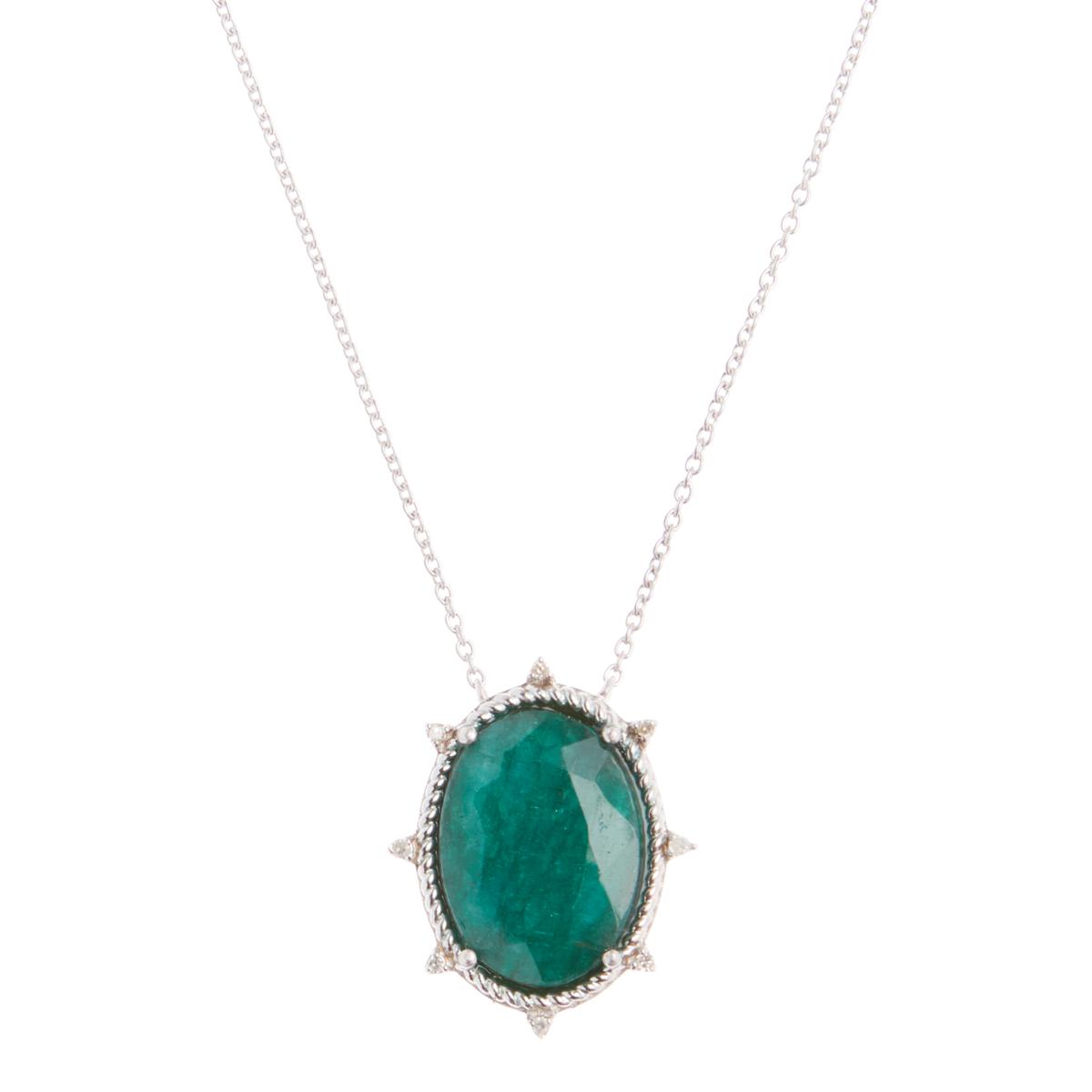 Colleen Lopez Sterling Silver Diamond-Accented Dyed Green Beryl Necklace, 18"