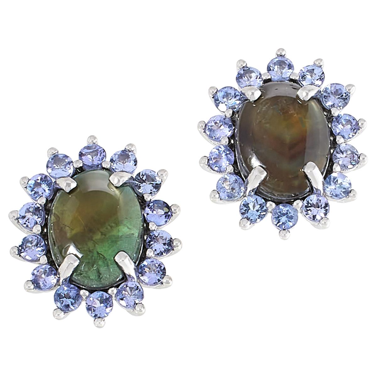 Colleen Lopez Sterling Silver Black Star Sapphire & Tanzanite Earrings