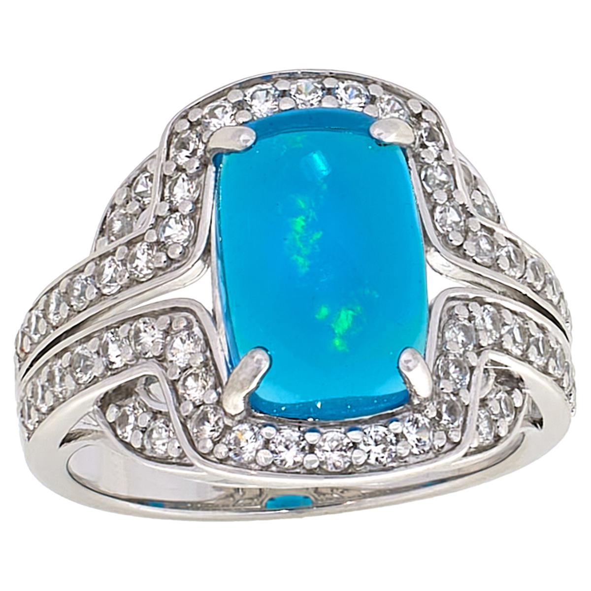 Colleen Lopez Sterling Silver Blue Opal & White Zircon Ring, Size 7