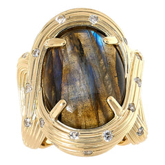 Colleen Lopez Sterling Silver Goldclad Oval Labradorite Twist Ring, Size 6