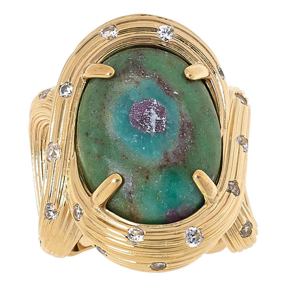 Colleen Lopez Sterling Silver Goldclad Oval Ruby Fuchsite Twist Ring, Size 5