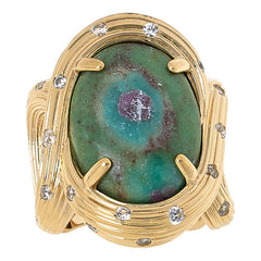Colleen Lopez Sterling Silver Goldclad Oval Ruby Fuchsite Twist Ring, Size 5