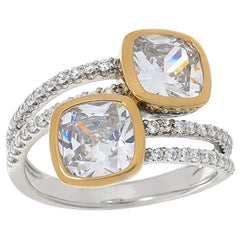 Absolute Sterling Silver 5.25ctw Bezel-Set Cushion Pav Bypass Ring, Size 10