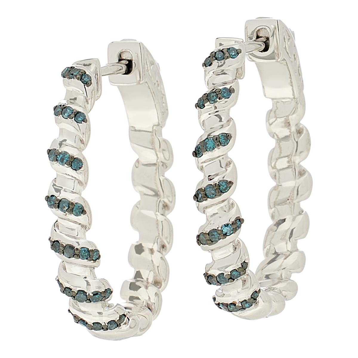 Colleen Lopez Sterling Silver 1/3ctw Blue Diamond Twist Hoop Earrings