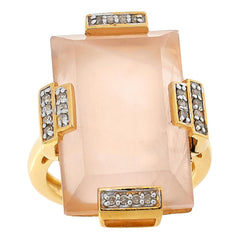 Rarities Rectangular Rose Quartz & Diamond GoldPlated Ring, Size 5