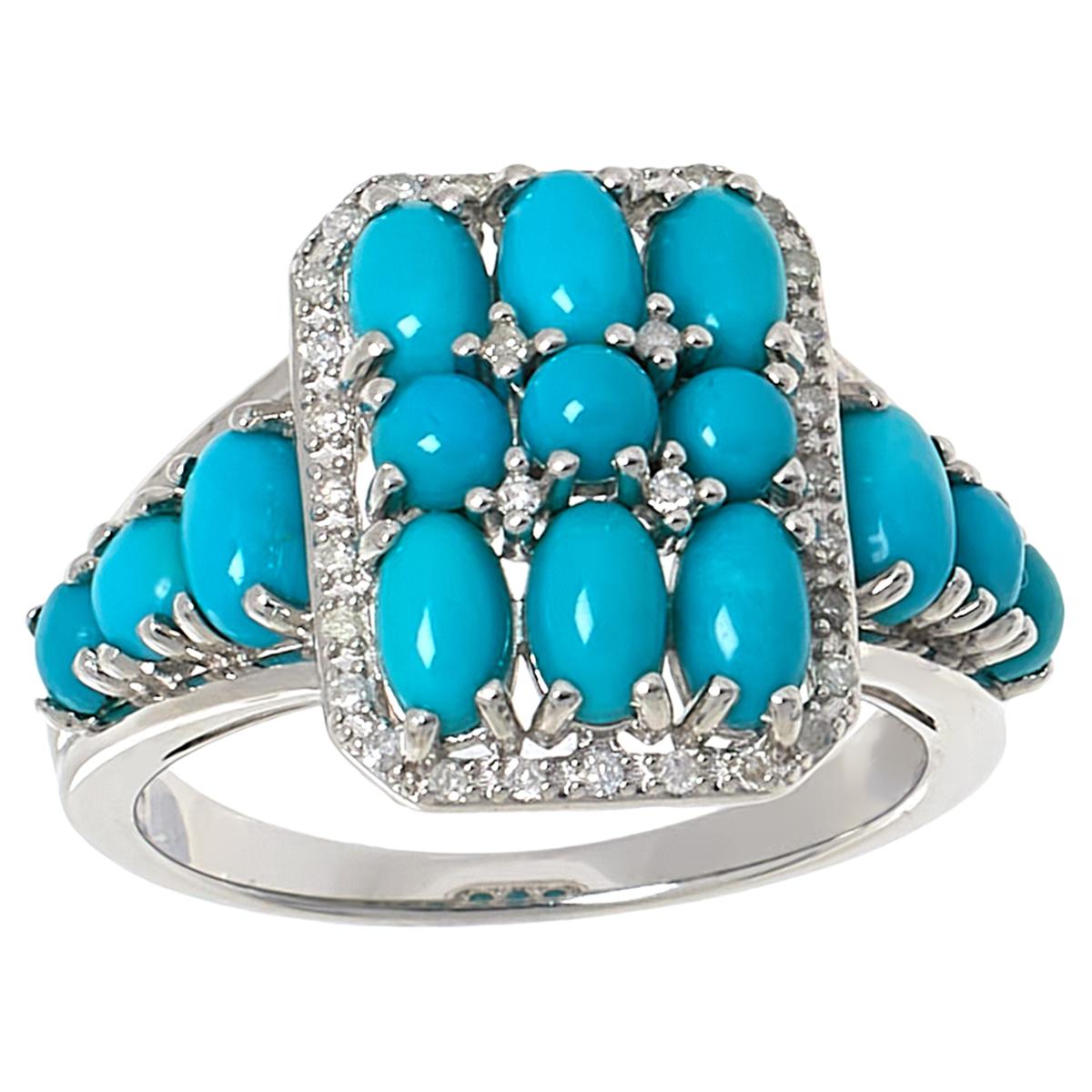 Colleen Lopez Sterling Silver Exotic Turquoise & Diamond Halo Ring, Size 7