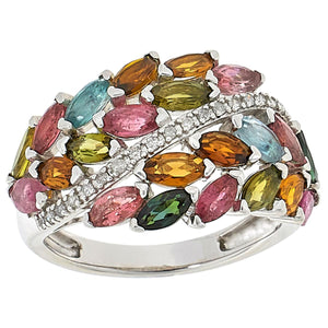 Colleen Lopez Sterling Silver Multi Tourmaline & Diamond Accent Band Ring, Size 6