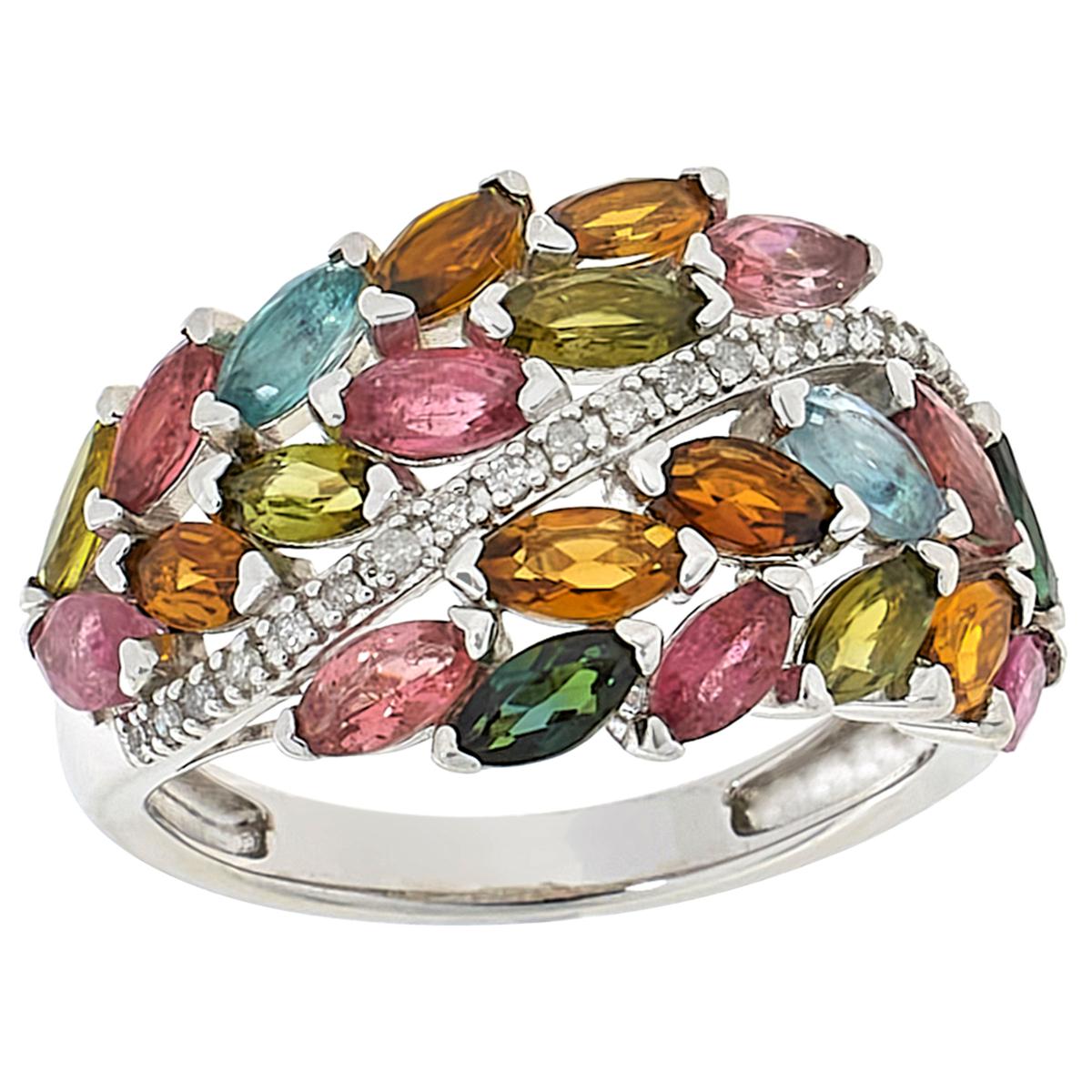 Colleen Lopez Sterling Silver Multi Tourmaline & Diamond Accent Band Ring, Size 6