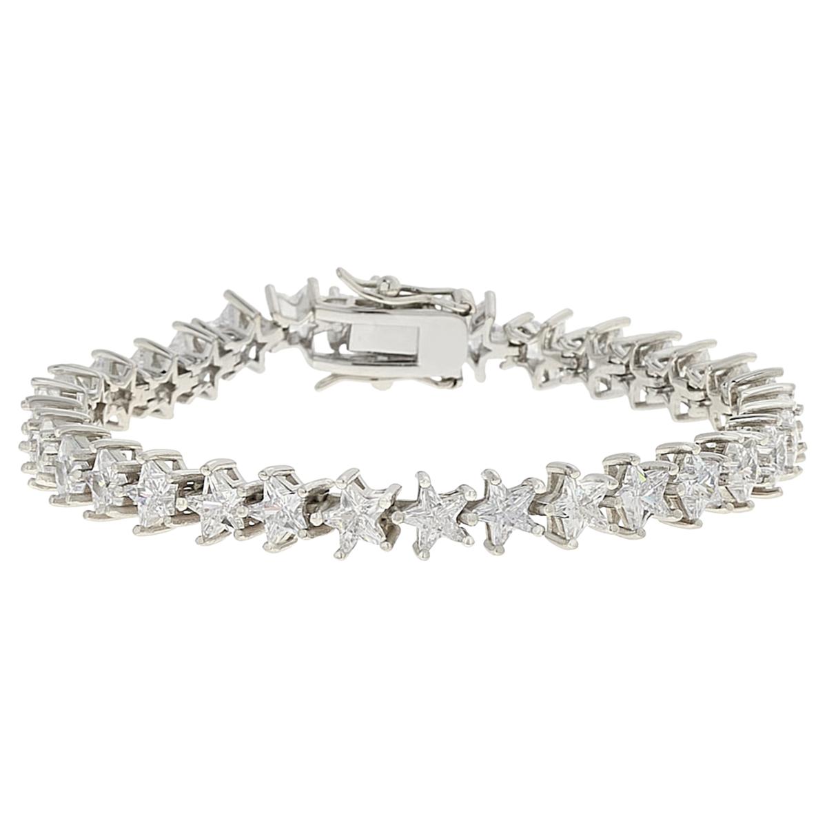 Absolute Sterling Silver Cubic Zirconia 5mm Star Stone Line Bracelet, 7-3/4"
